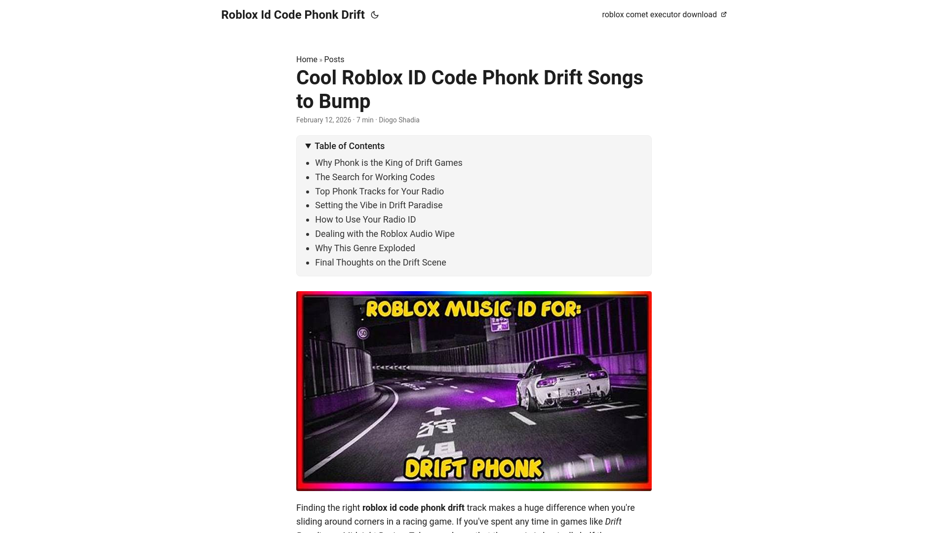 website screenshot of https://roblox-id-code-phonk-drift.pages.dev/