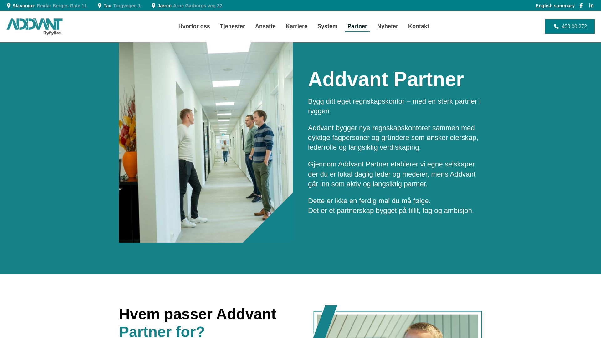 website screenshot of https://addvantpartner.no/