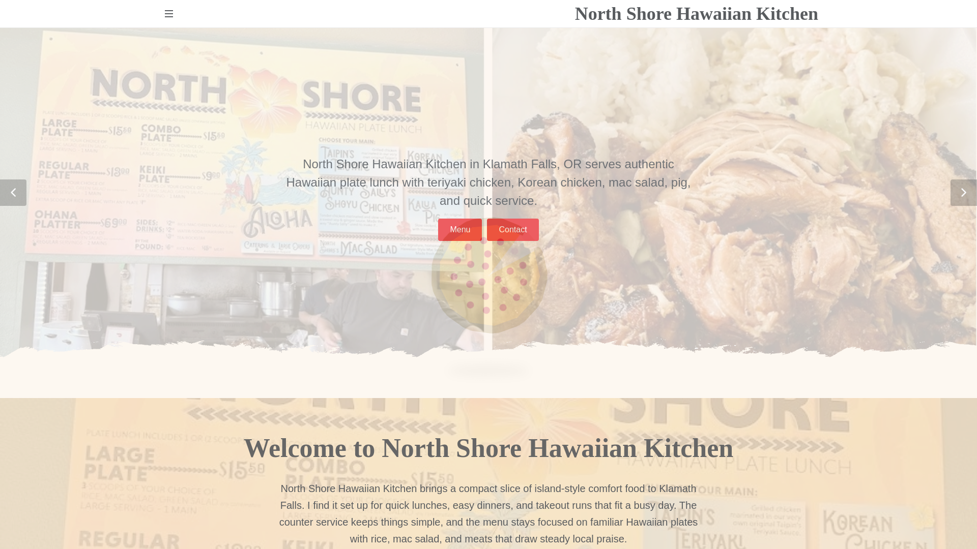 website screenshot of https://northshorehawaiiankitchen.shop