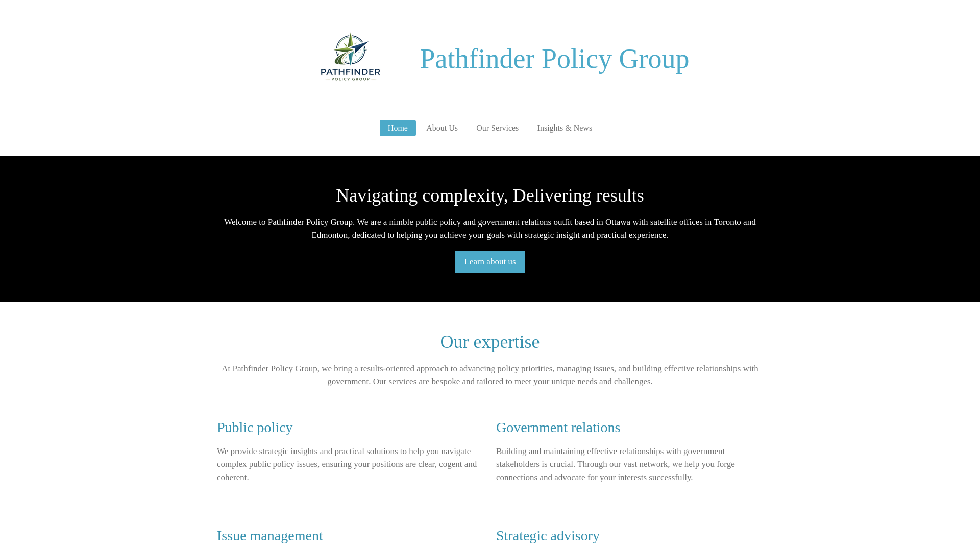 website screenshot of https://pathfinderpolicy.ca/