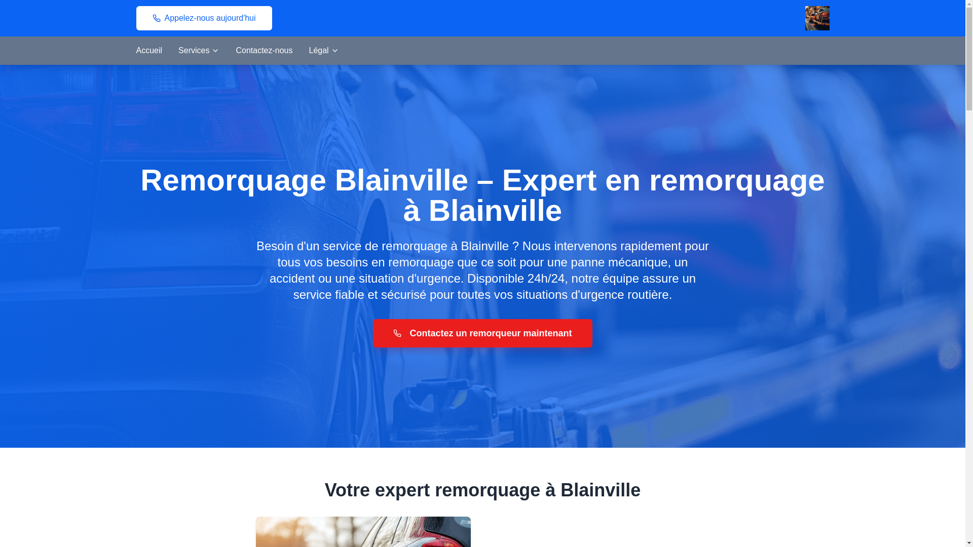 website screenshot of https://blainvilleremorquage.ca/