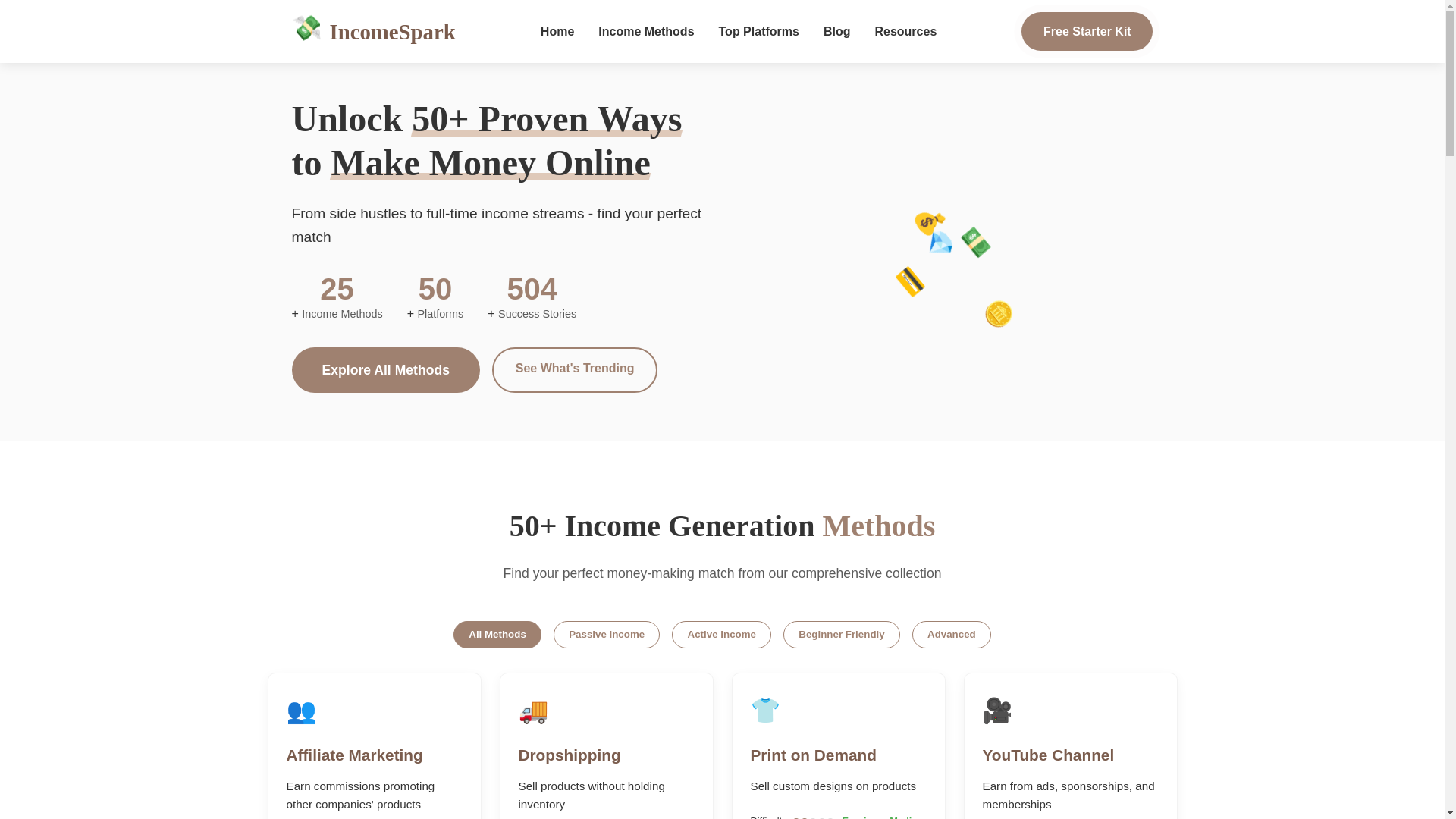 website screenshot of https://incomespark.online/