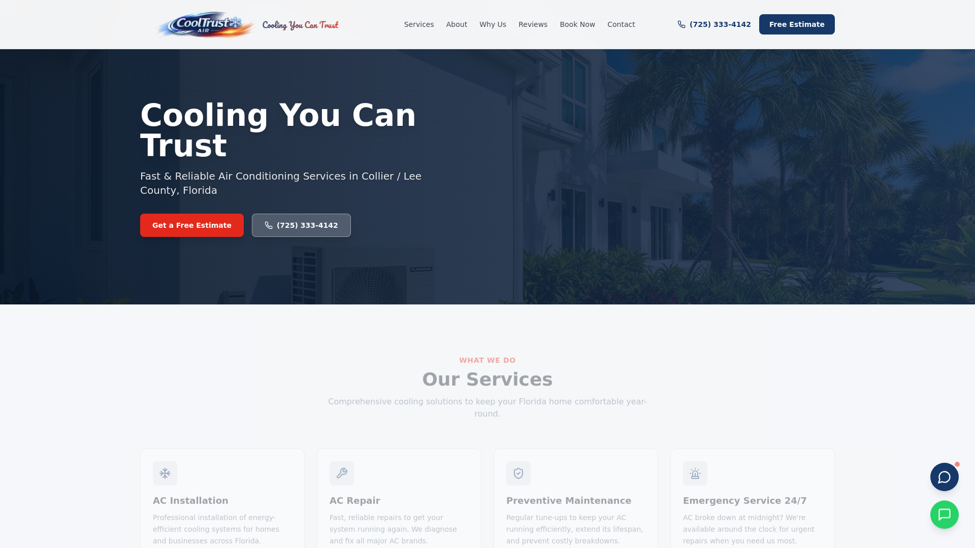 website screenshot of https://cooltrustair.com