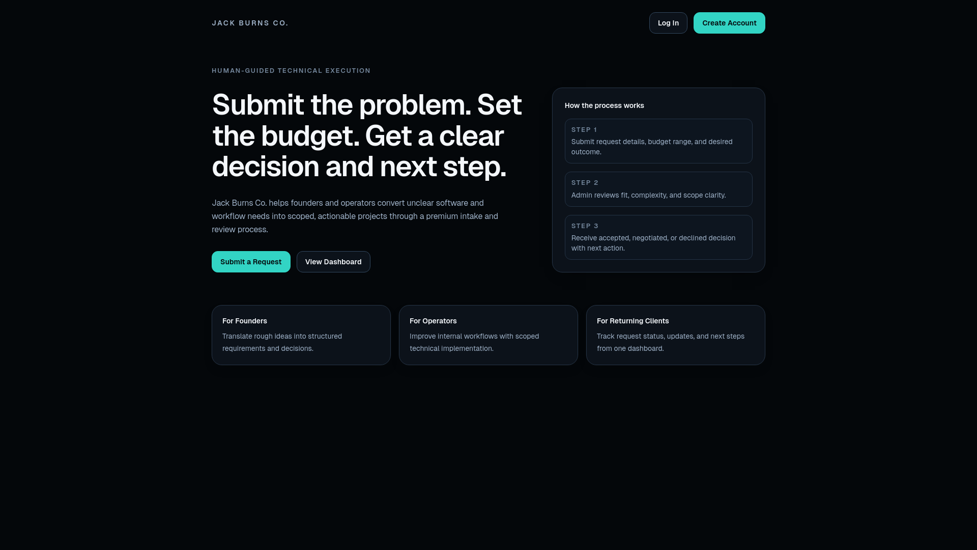 website screenshot of https://jackburnsco.com/