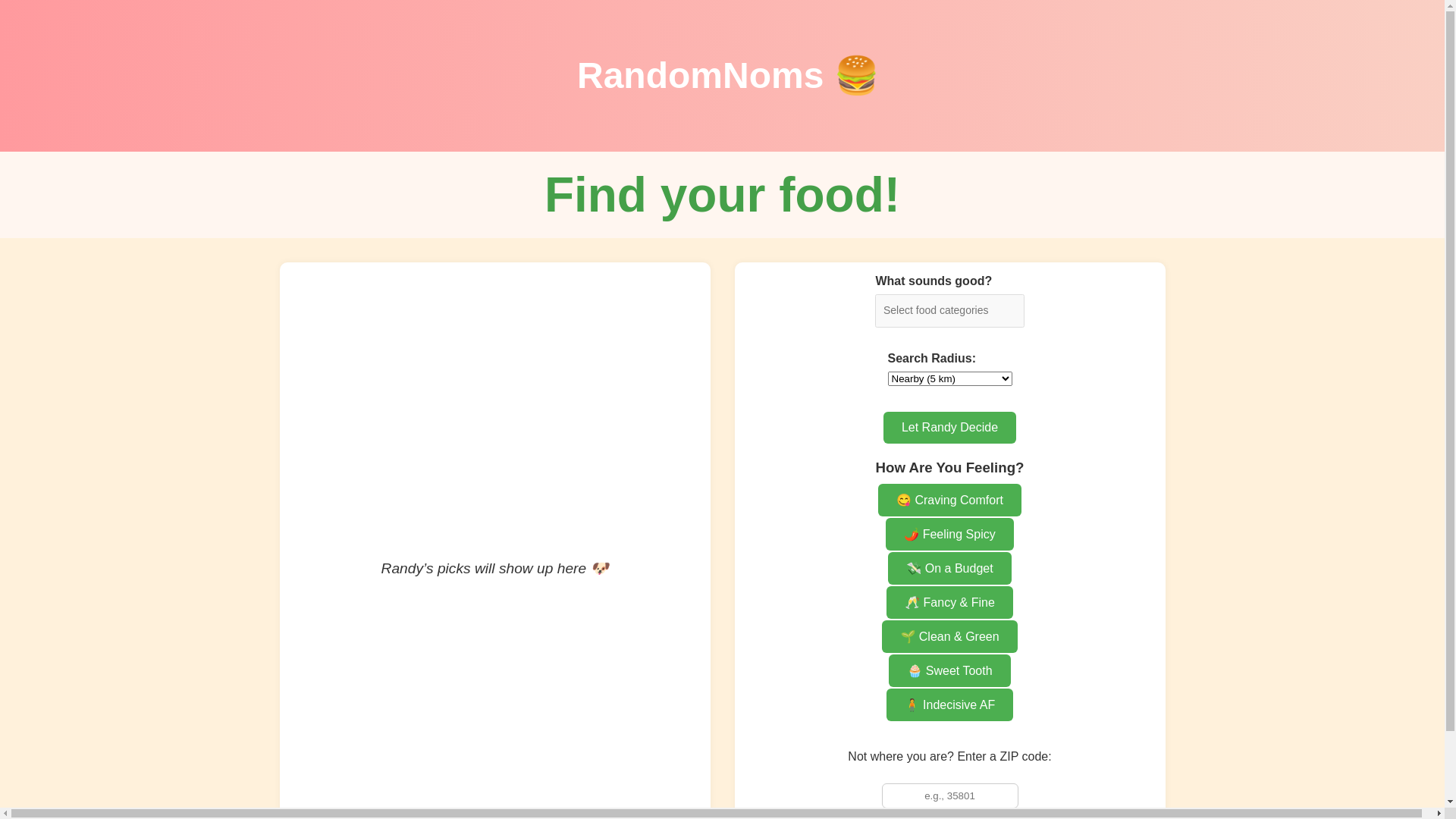 website screenshot of https://randomnoms.com/