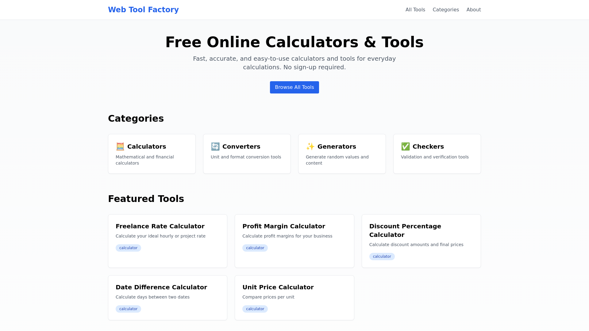 website screenshot of https://web-tool-factory.pages.dev/