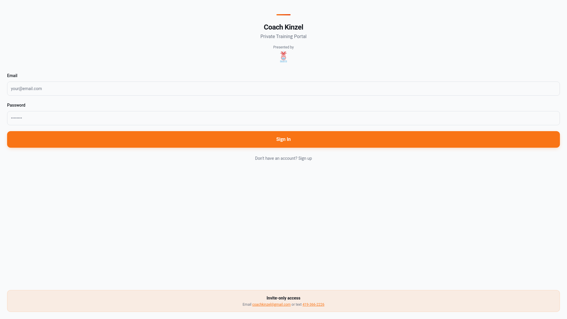 website screenshot of https://kinzeltraining.com