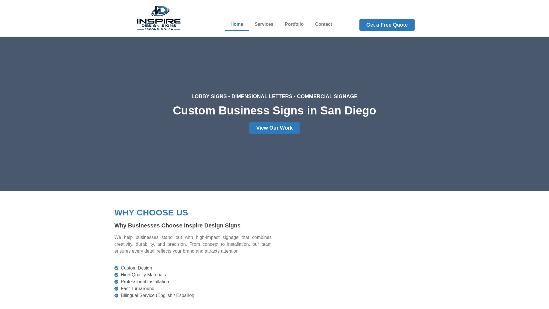 website screenshot of https://inspiredesignsigns.com