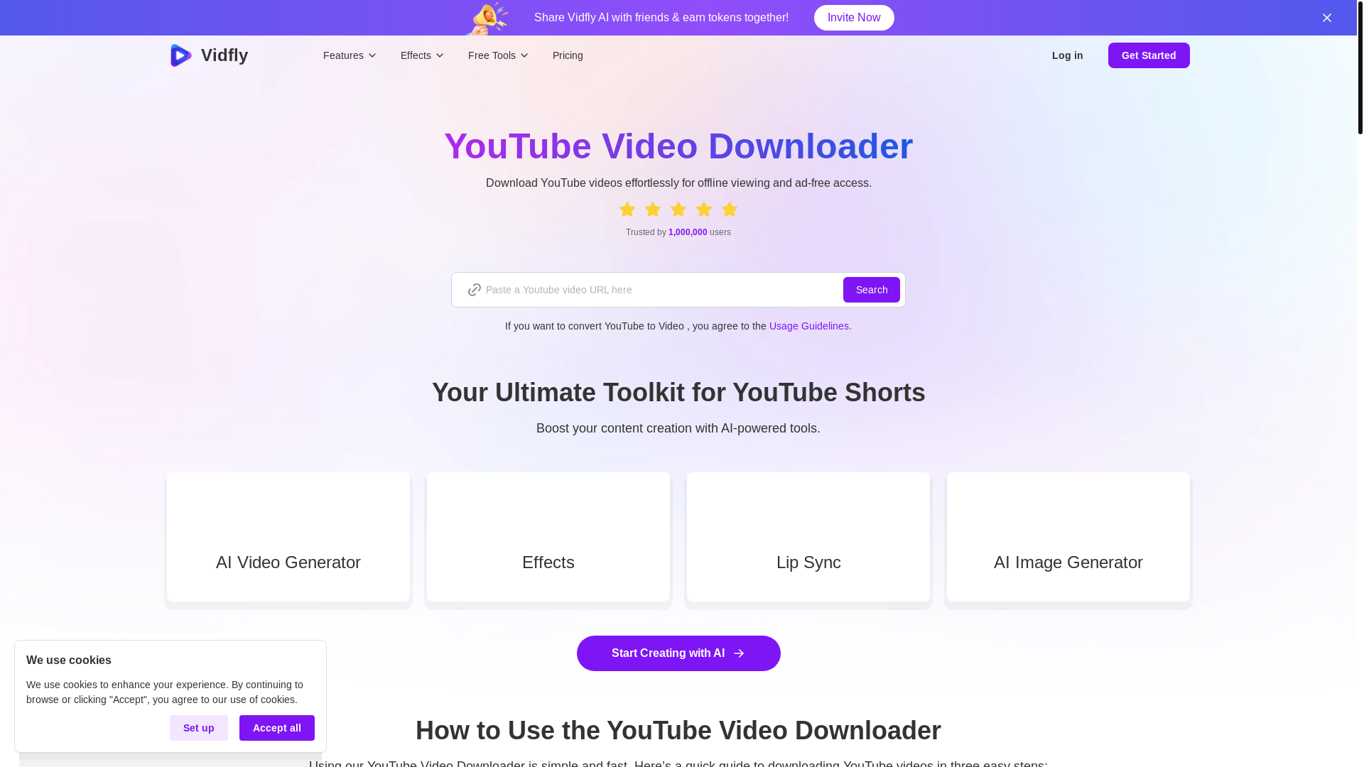 website screenshot of https://vidfly.ai/youtube-video-downloader/