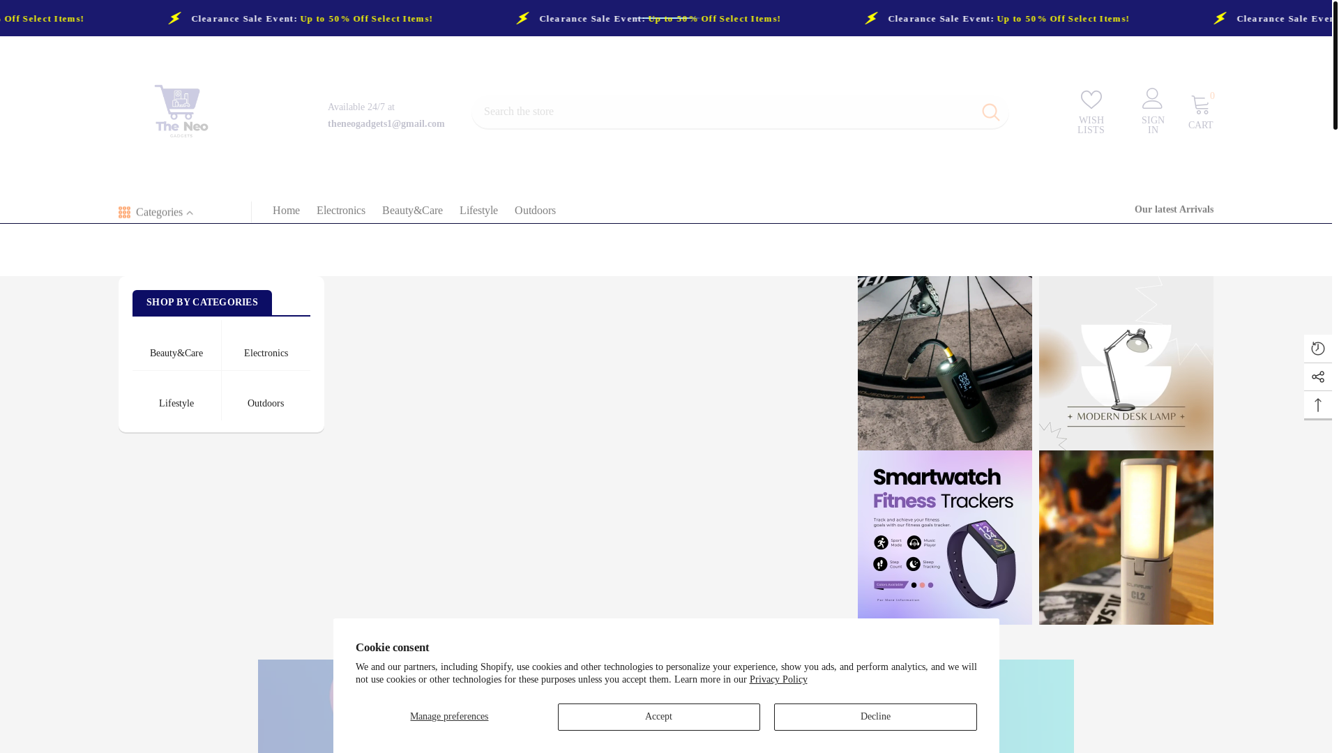 website screenshot of https://theneogadgets.store/