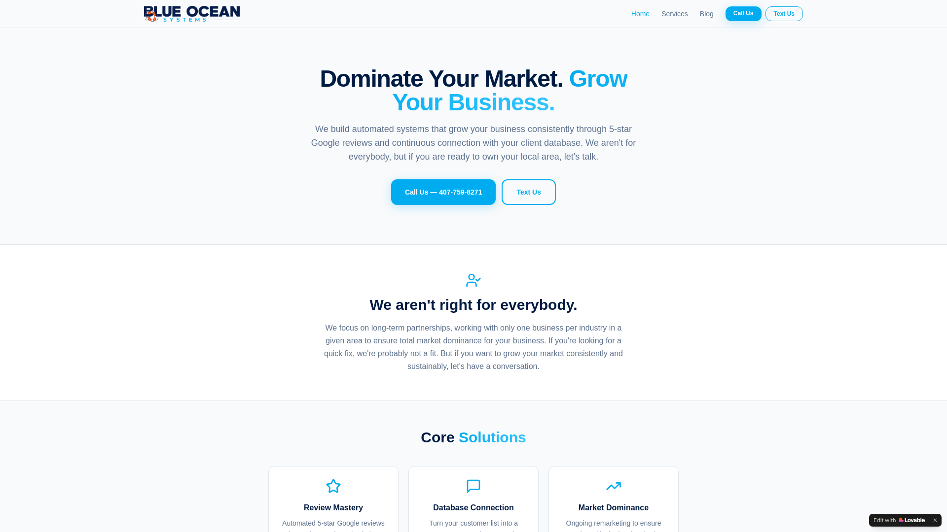 website screenshot of https://workblueoceansystems.com