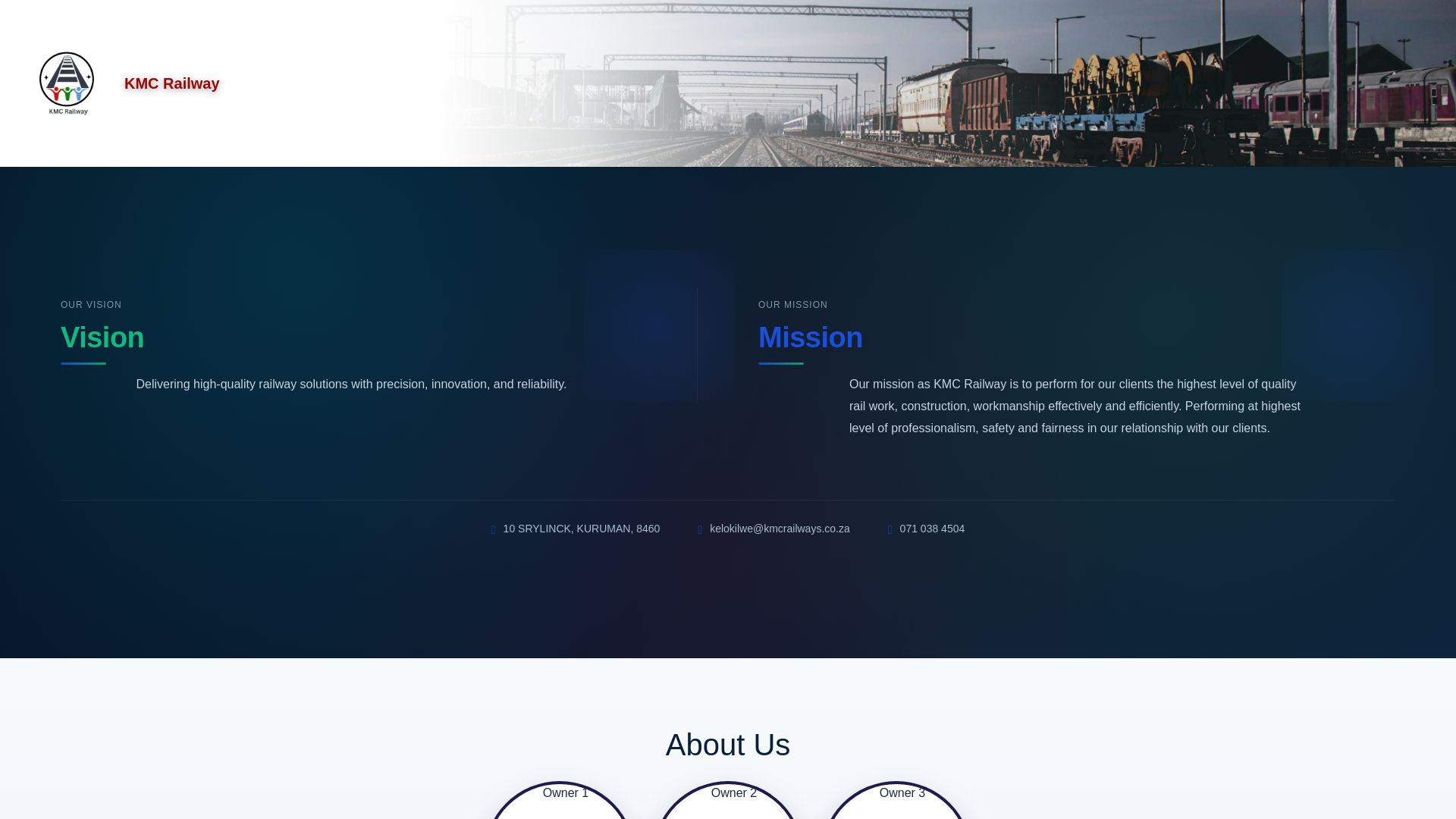 website screenshot of https://kmcrailways.co.za/