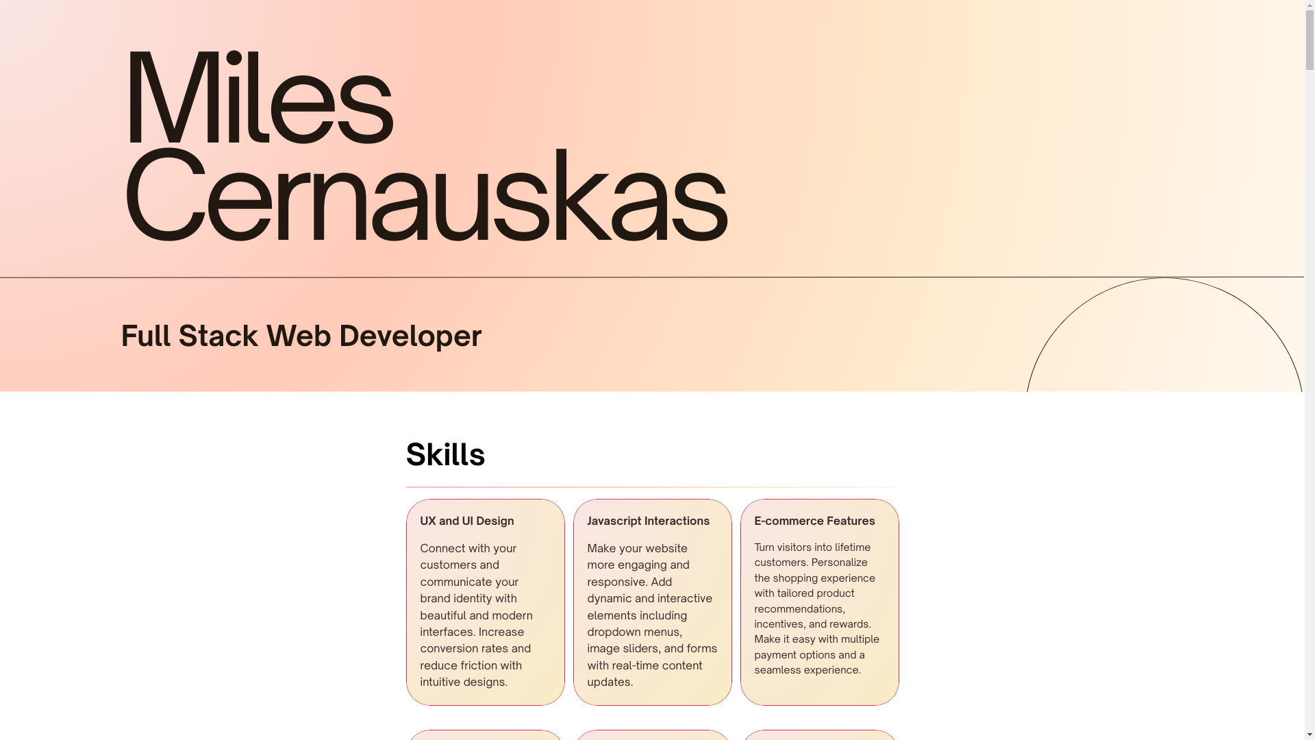 website screenshot of https://milescernauskas.com/