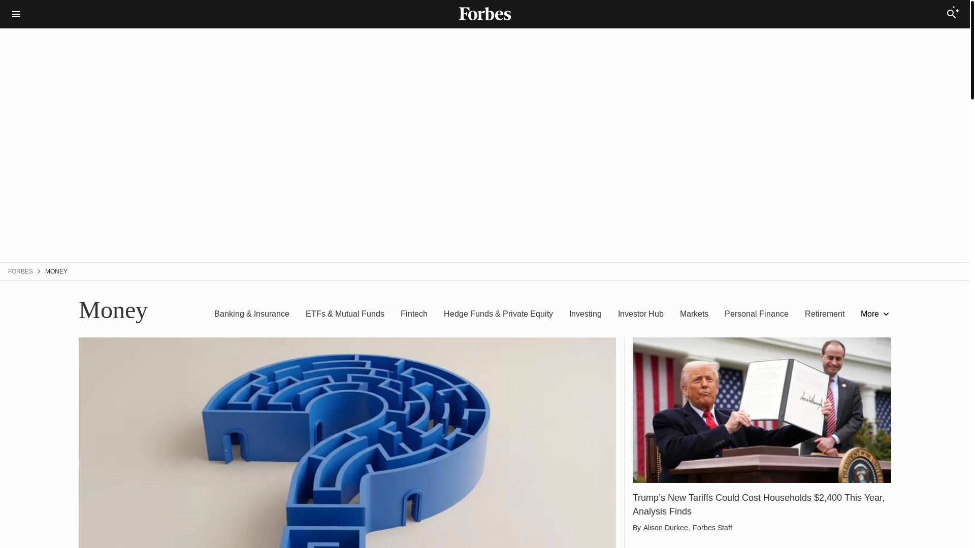 website screenshot of https://www.forbes.com/money/
