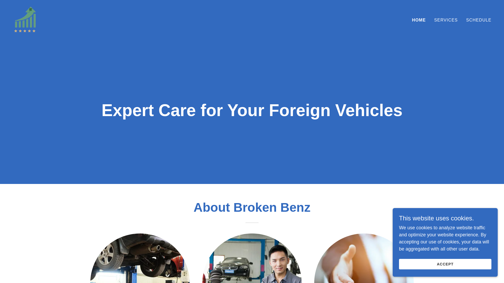 website screenshot of https://brokenbenz.co/