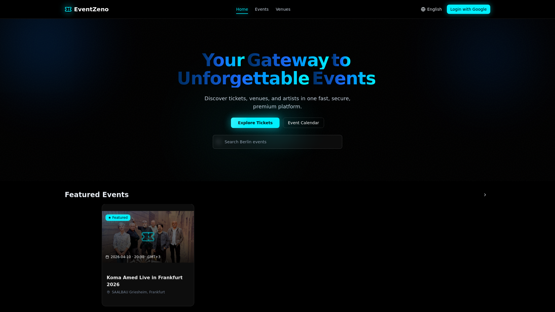 website screenshot of https://eventzeno.com