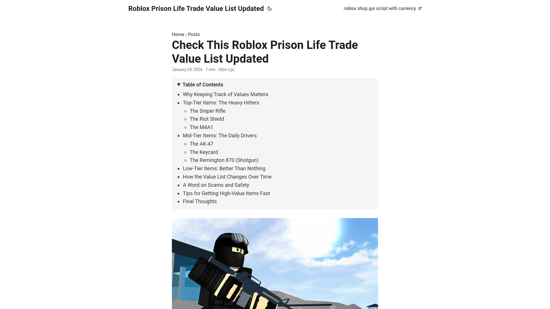 website screenshot of https://roblox-prison-life-trade-value-list-updated.pages.dev/