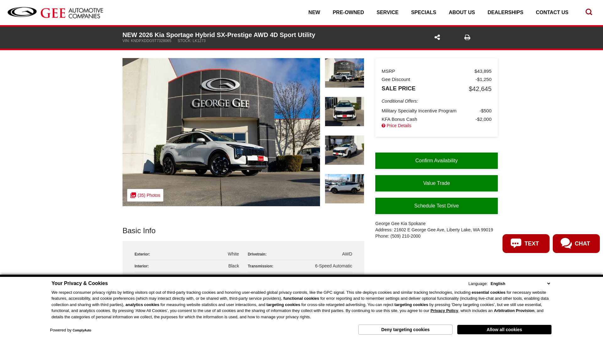 website screenshot of https://www.goseegee.com/inventory/KNDPXDDG5T7328065