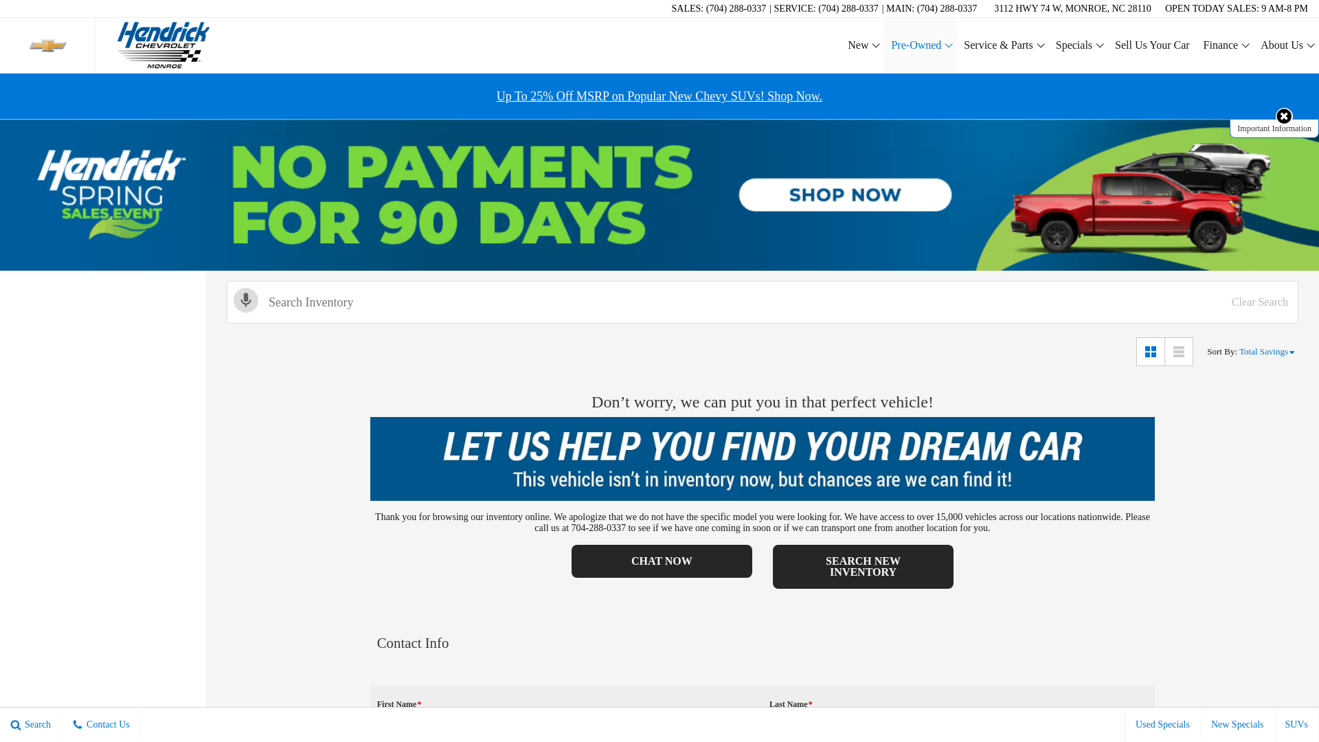 website screenshot of https://www.hendrickchevroletmonroe.com/inventory/new-2026-chevrolet-traverse-lt-front-wheel-drive-suv-1gnergks7tj181736/