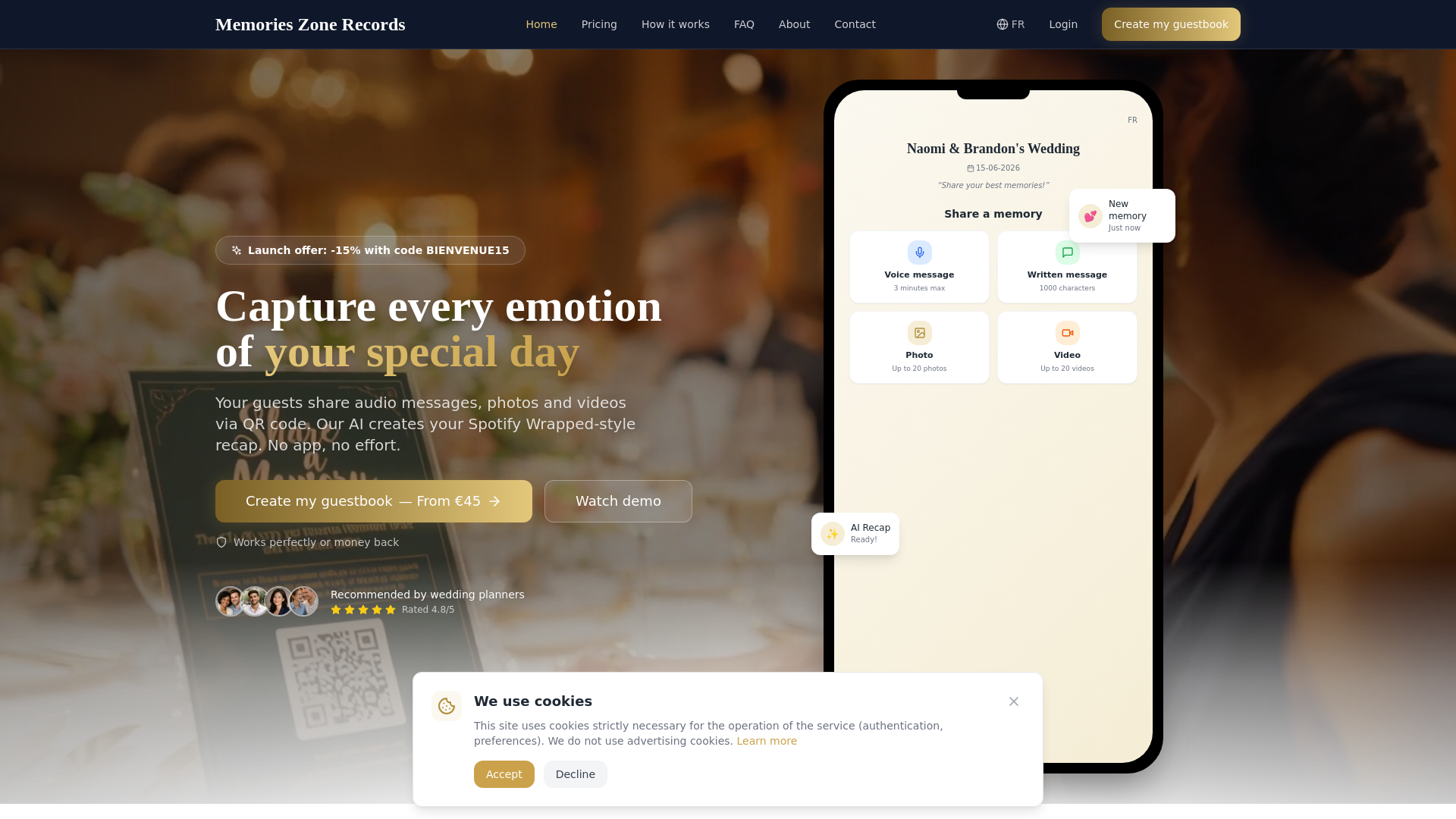 website screenshot of https://memorieszonerecords.com