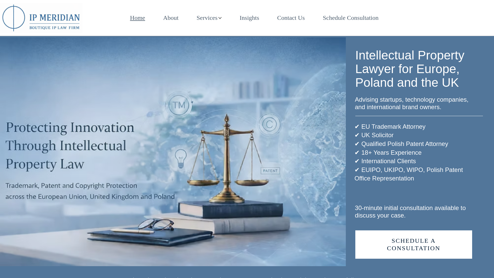 website screenshot of https://ipmeridian.eu/