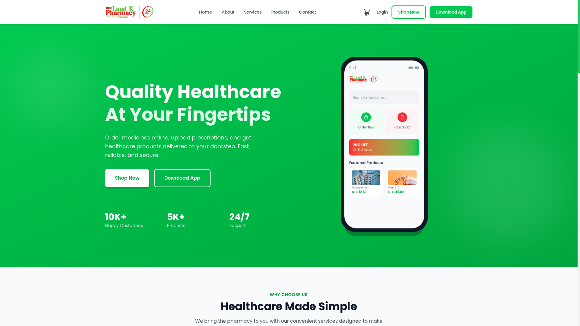 website screenshot of https://laudkpharma.com/