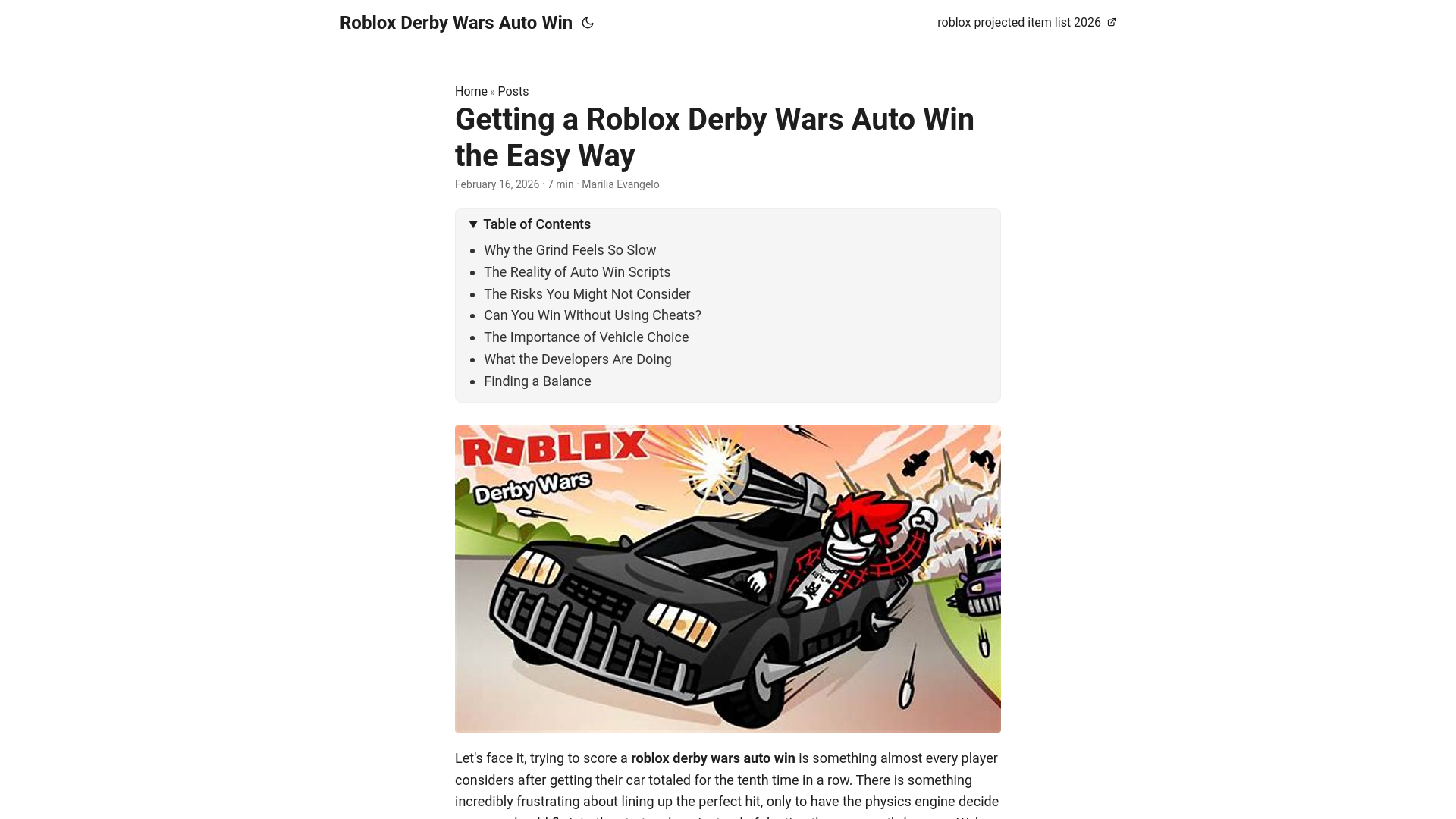 website screenshot of https://roblox-derby-wars-auto-win.pages.dev/