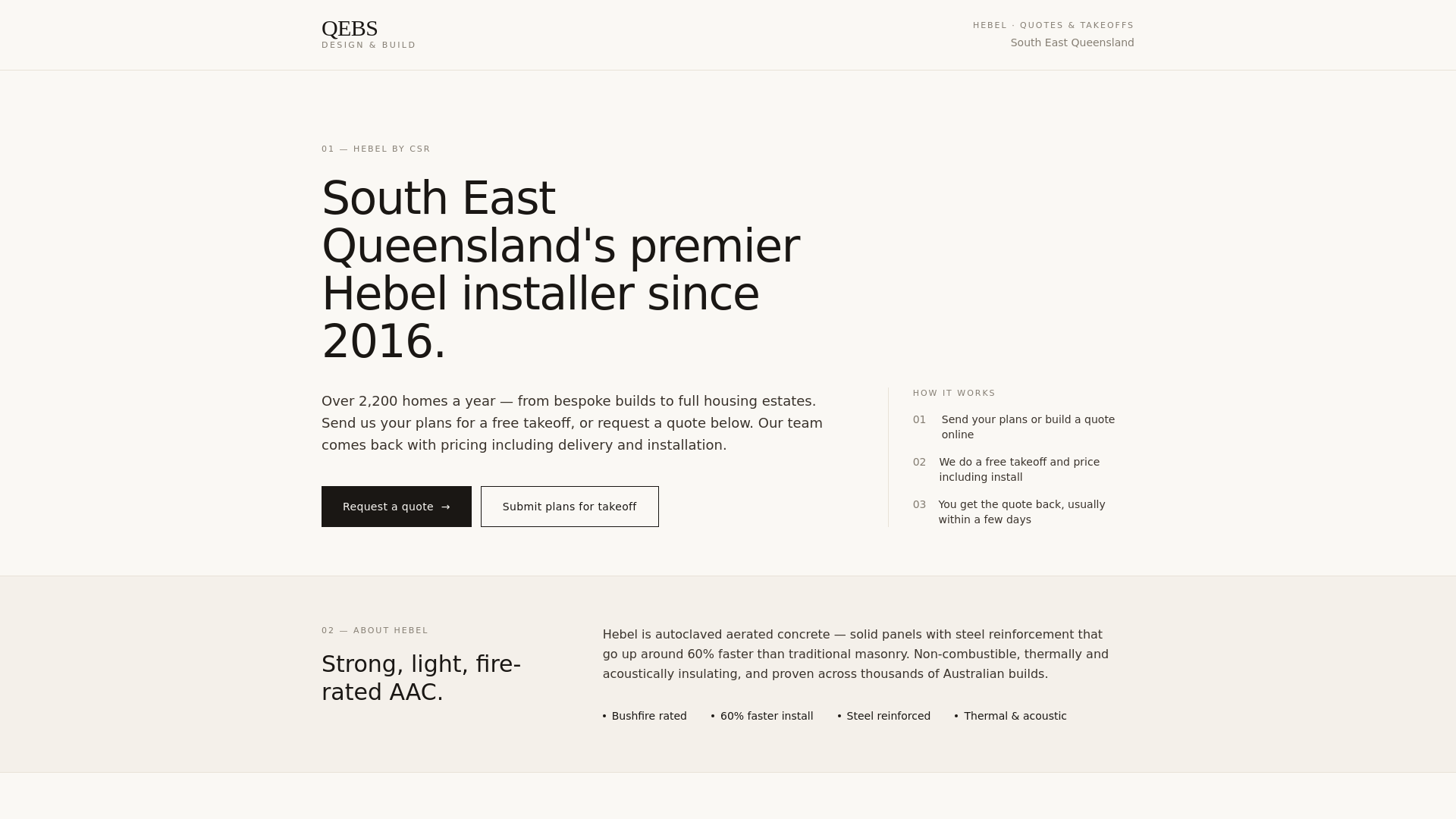 website screenshot of https://qebs-quote-builder.pages.dev/