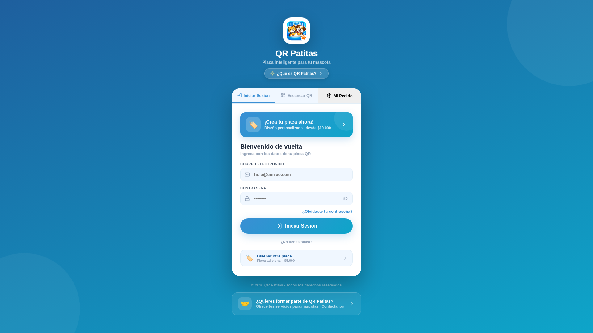 website screenshot of https://qrpatitas.cl/