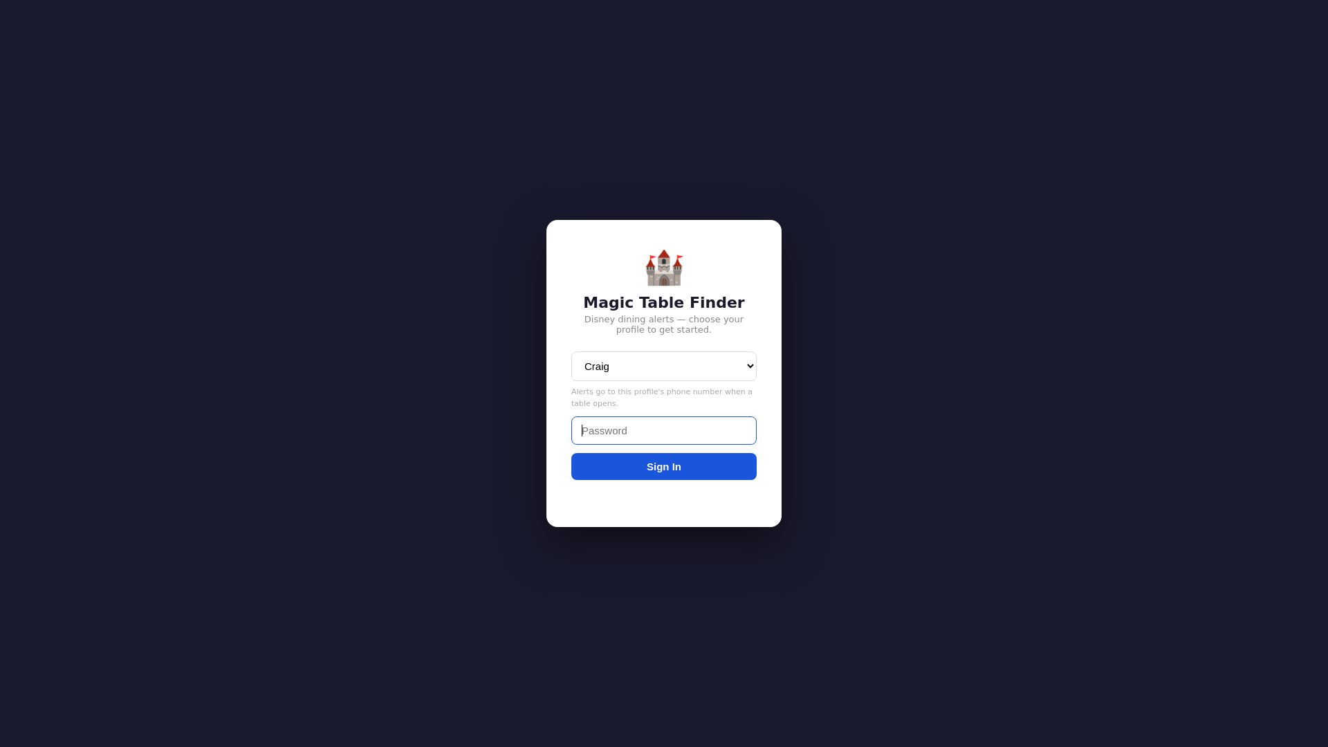website screenshot of https://magictablefinder.com/