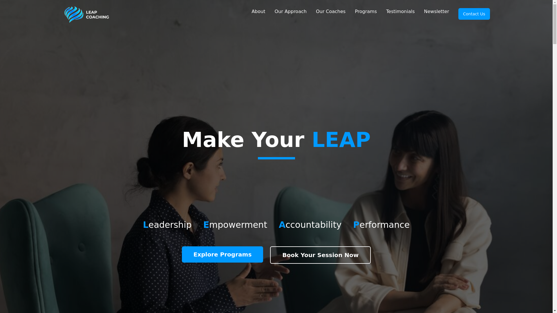 website screenshot of https://leapcoachingdirect.com/