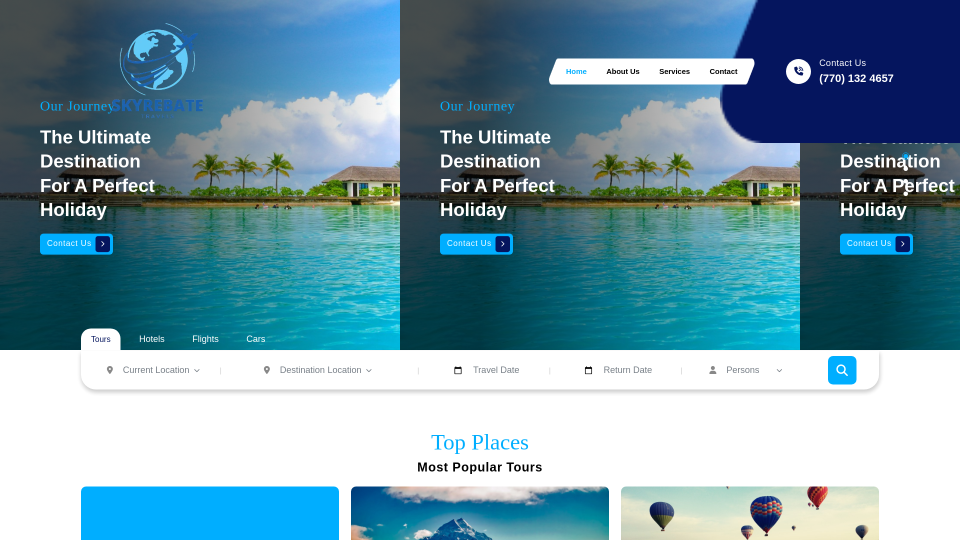 website screenshot of https://skyrebatestravels.com/