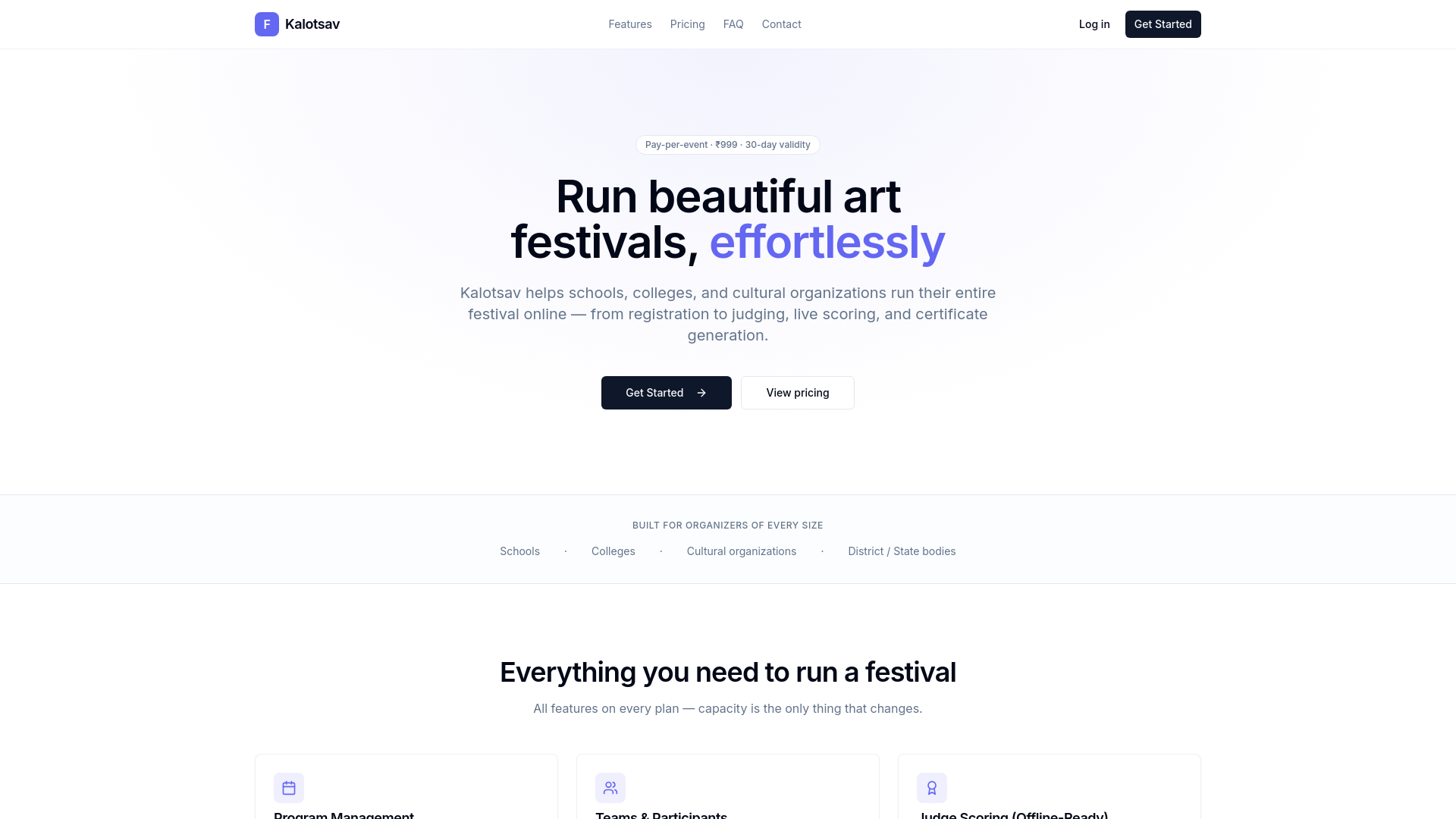 website screenshot of https://kalotsav.org/