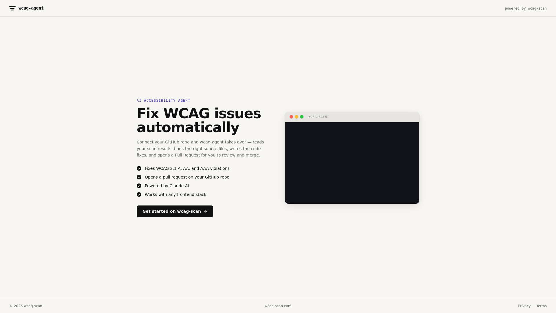 website screenshot of https://wcag-agent.com/