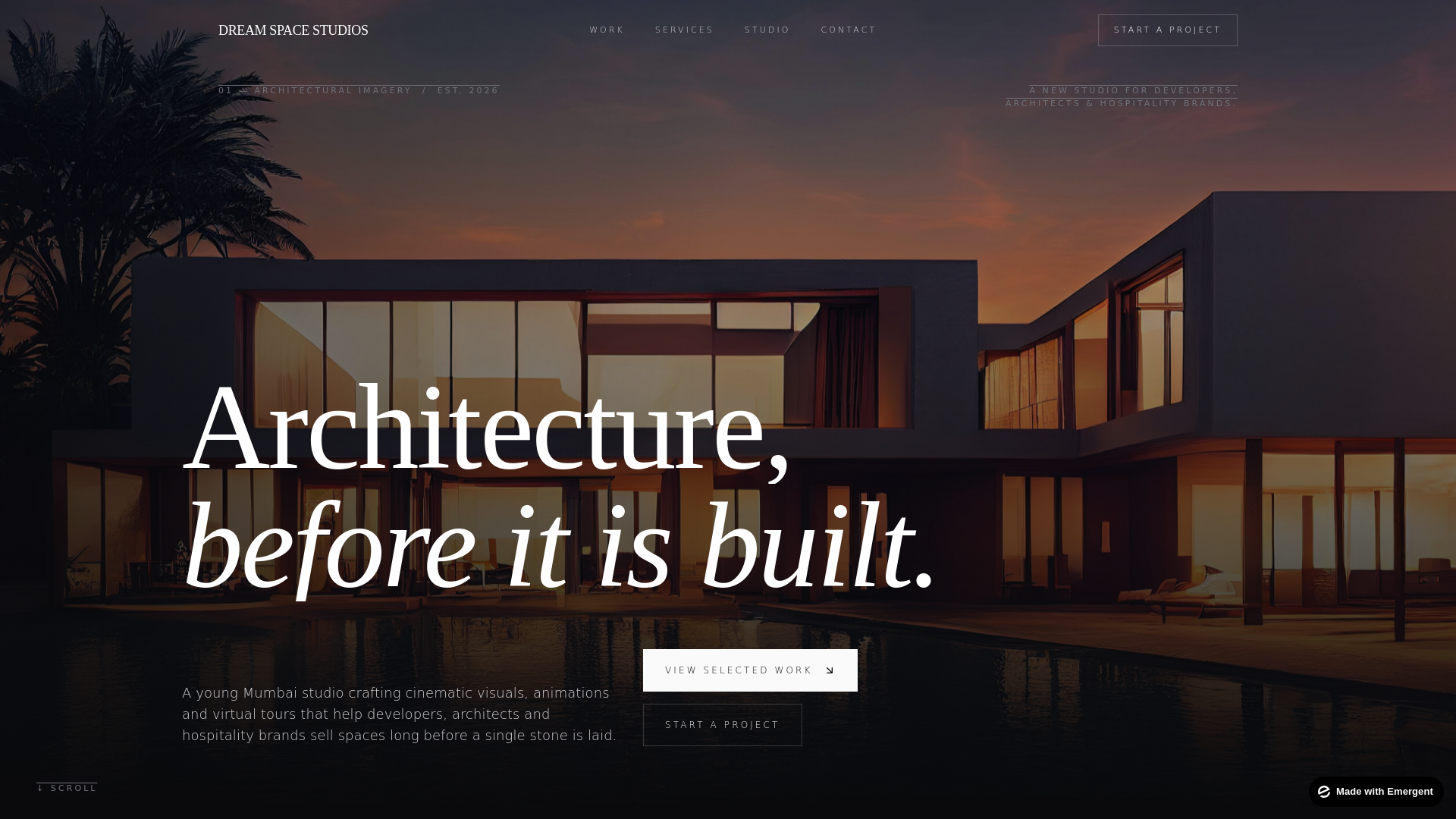 website screenshot of https://dreamspacestudios.in/