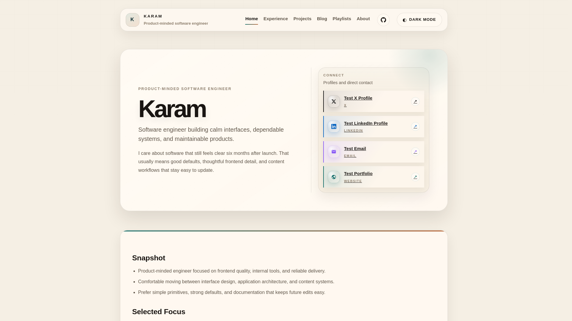 website screenshot of https://karam-portfolio-template.pages.dev/