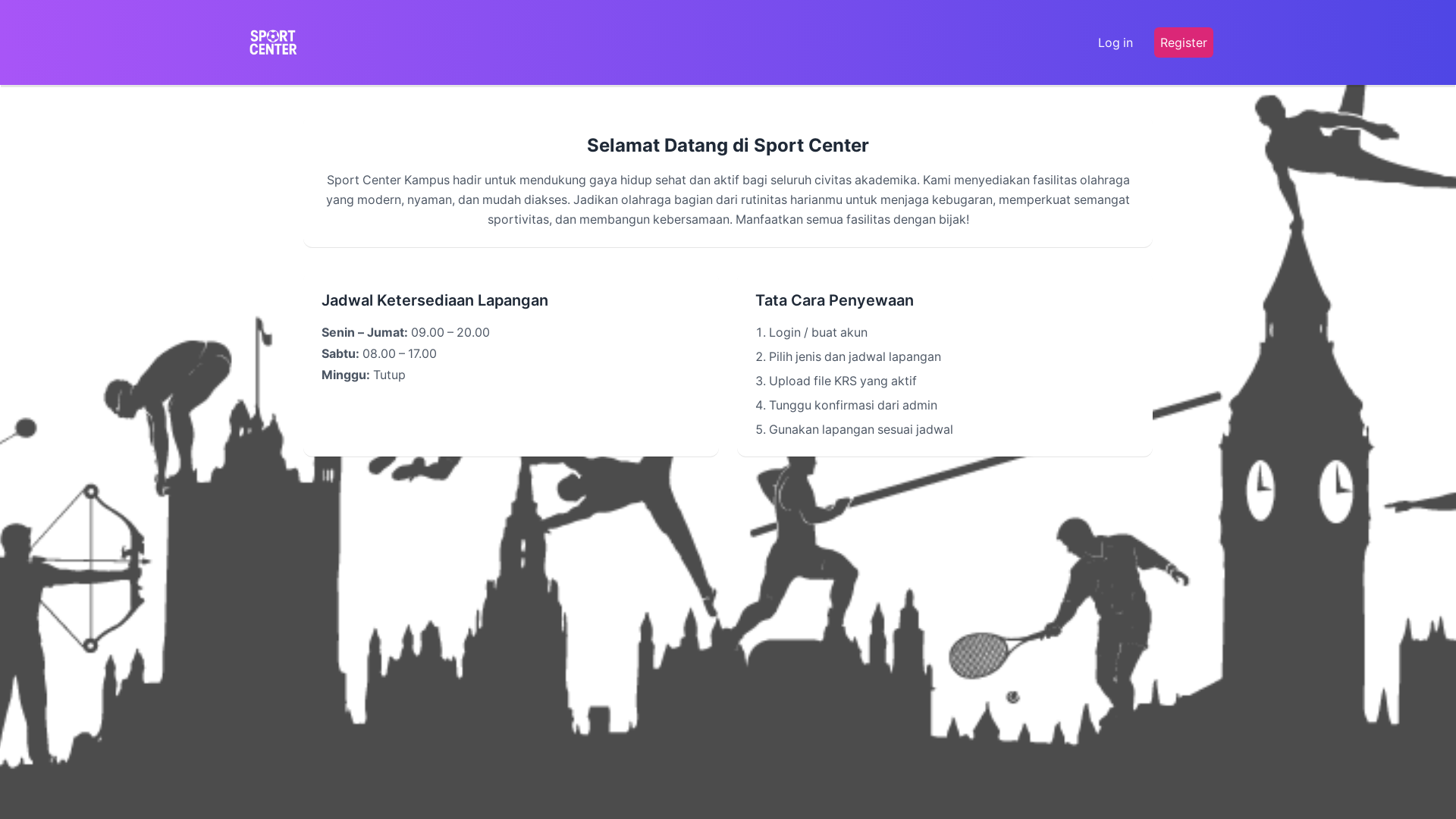 website screenshot of https://sportcenteruni.my.id/