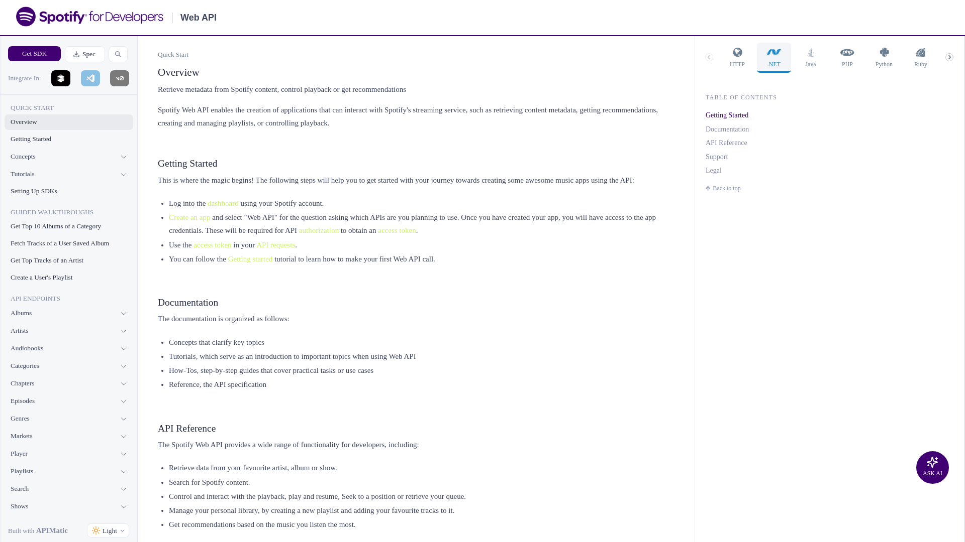 website screenshot of https://spotify-poc-apimatic.pages.dev/