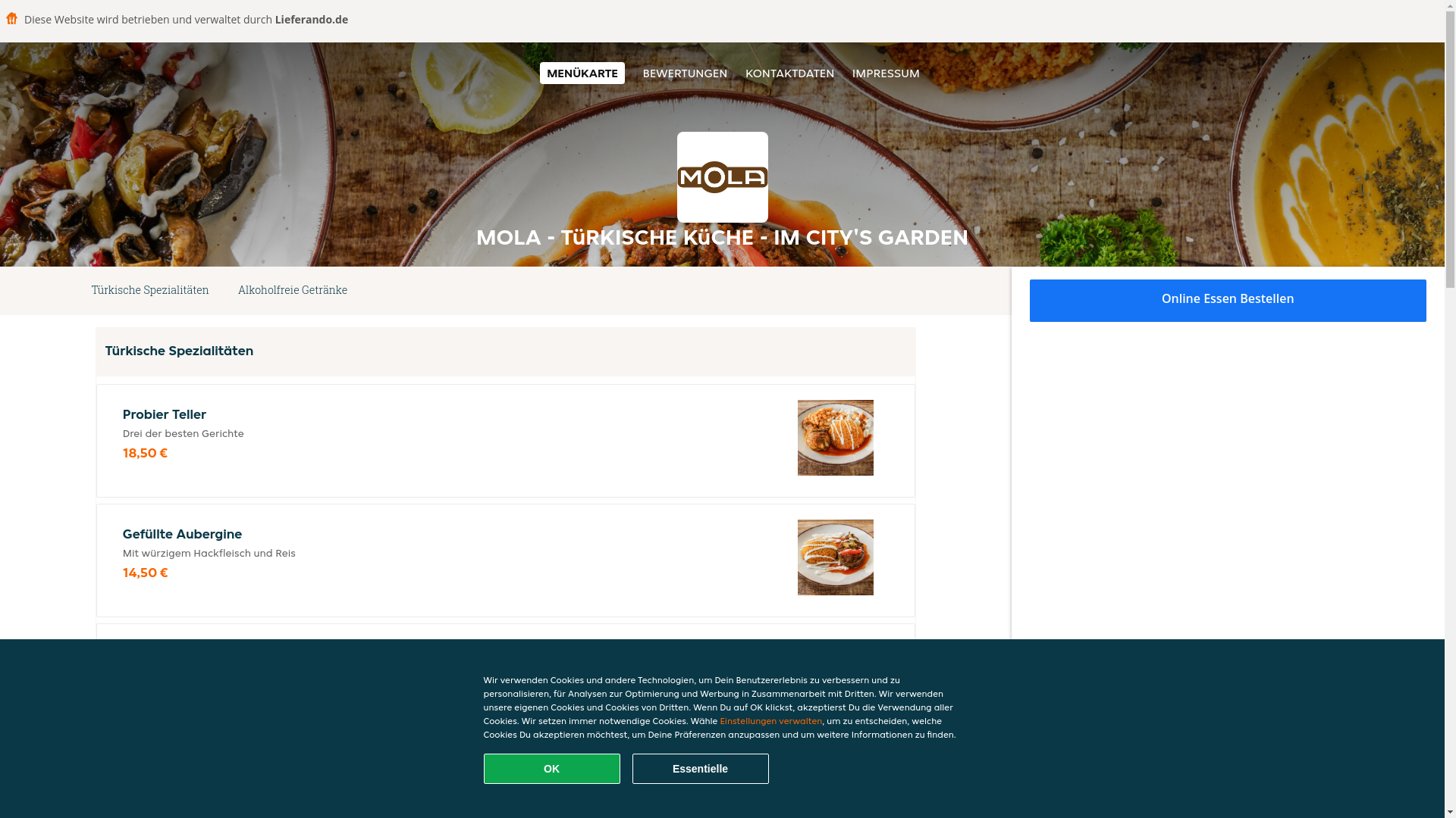 website screenshot of https://mola-turkischekuche-imcitysgardenregensburg.de/