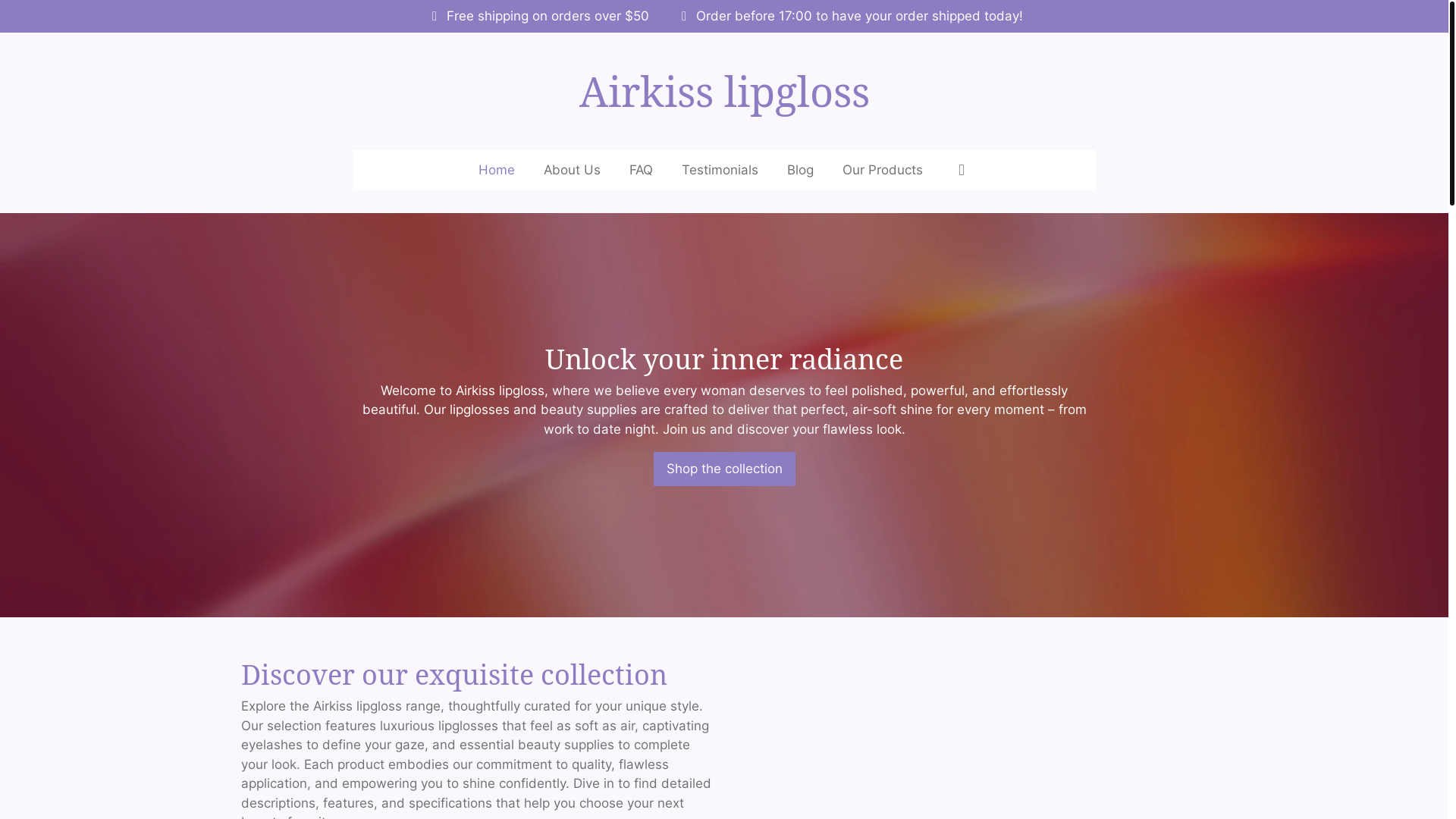 website screenshot of https://airkiss-lipgloss.com/