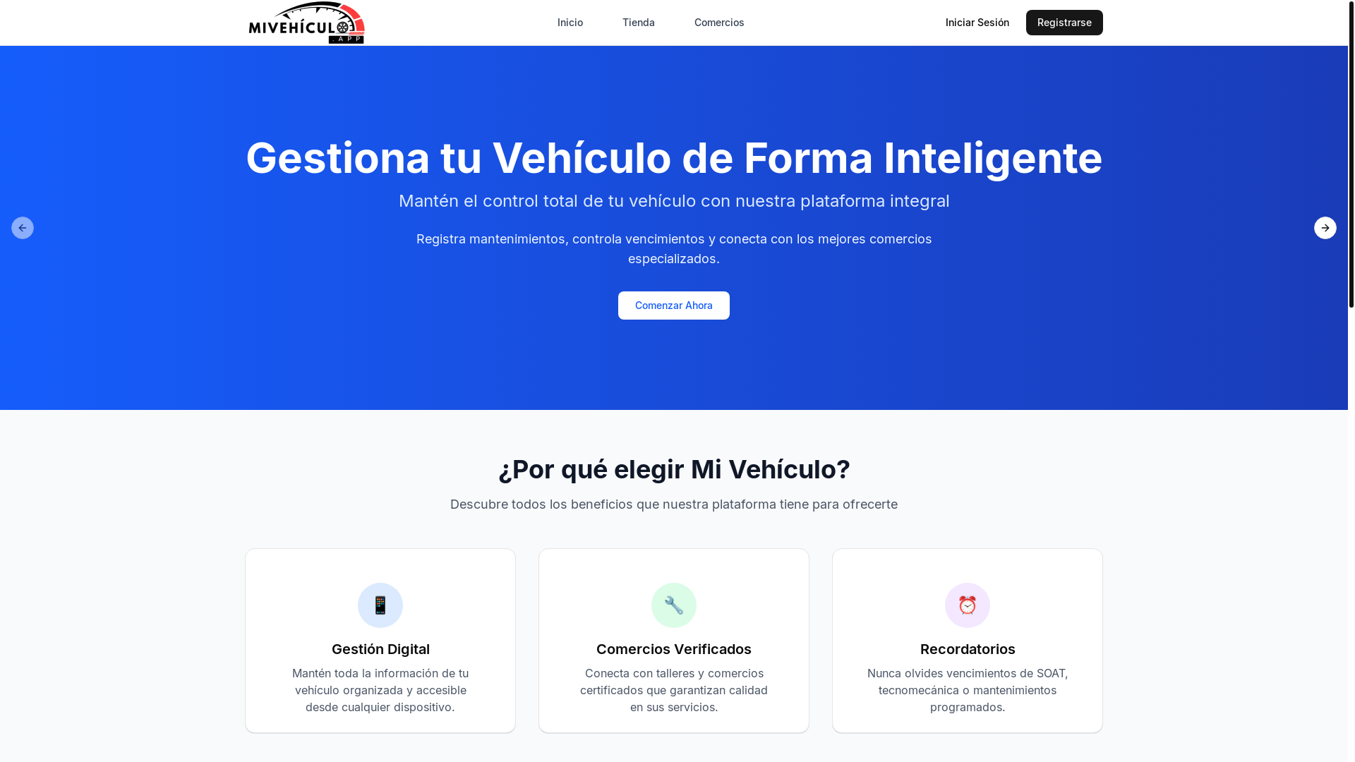 website screenshot of https://mivehiculo.app/