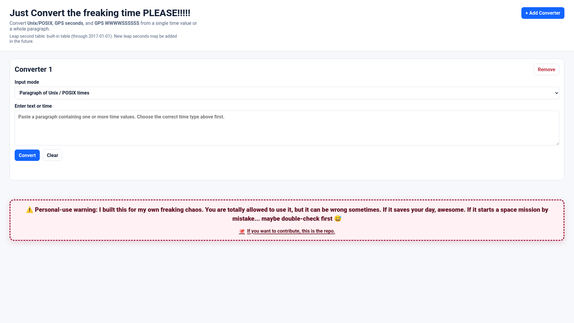 website screenshot of https://convertthefreakingtime.info/