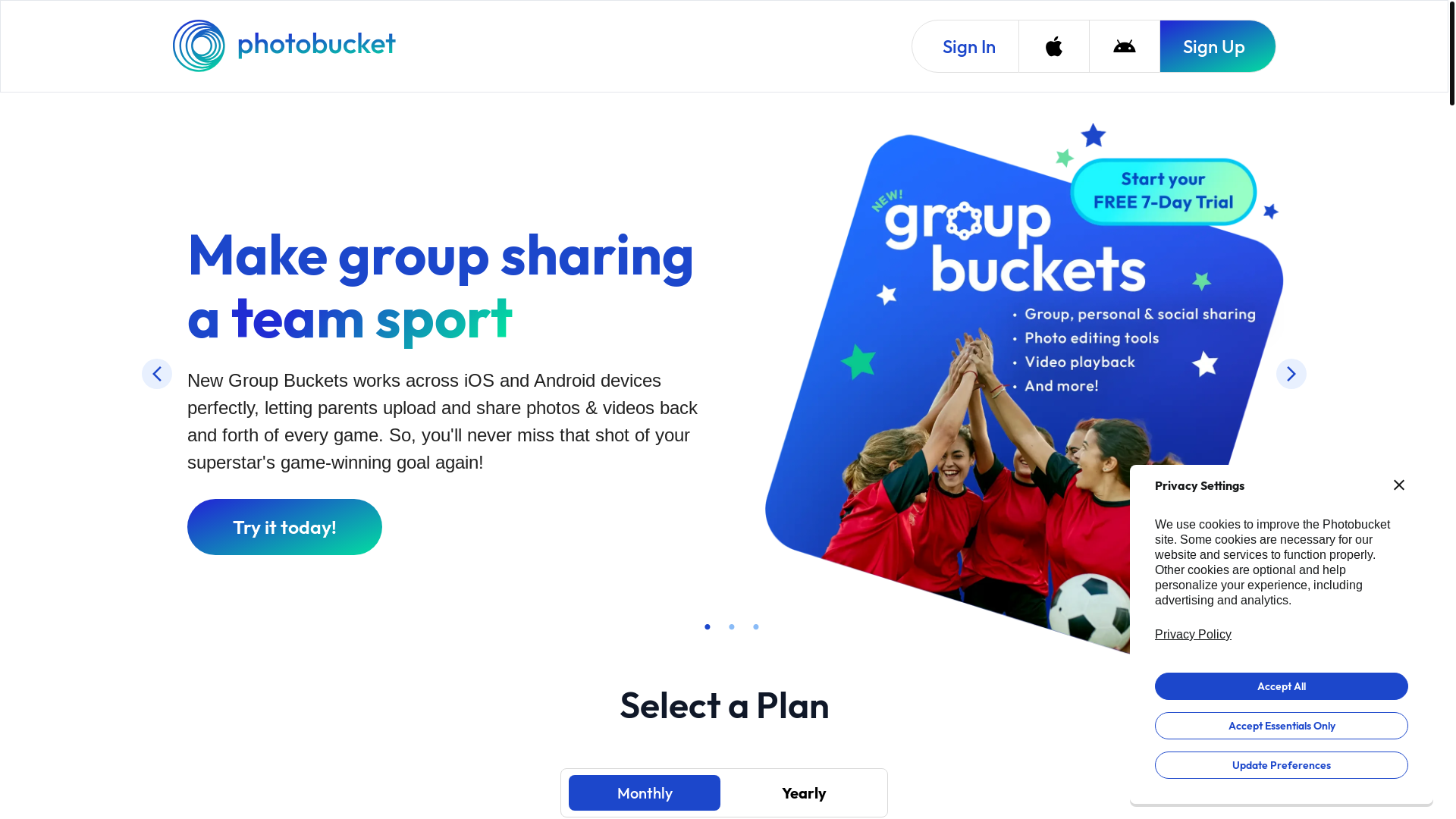 website screenshot of https://photobucket.com