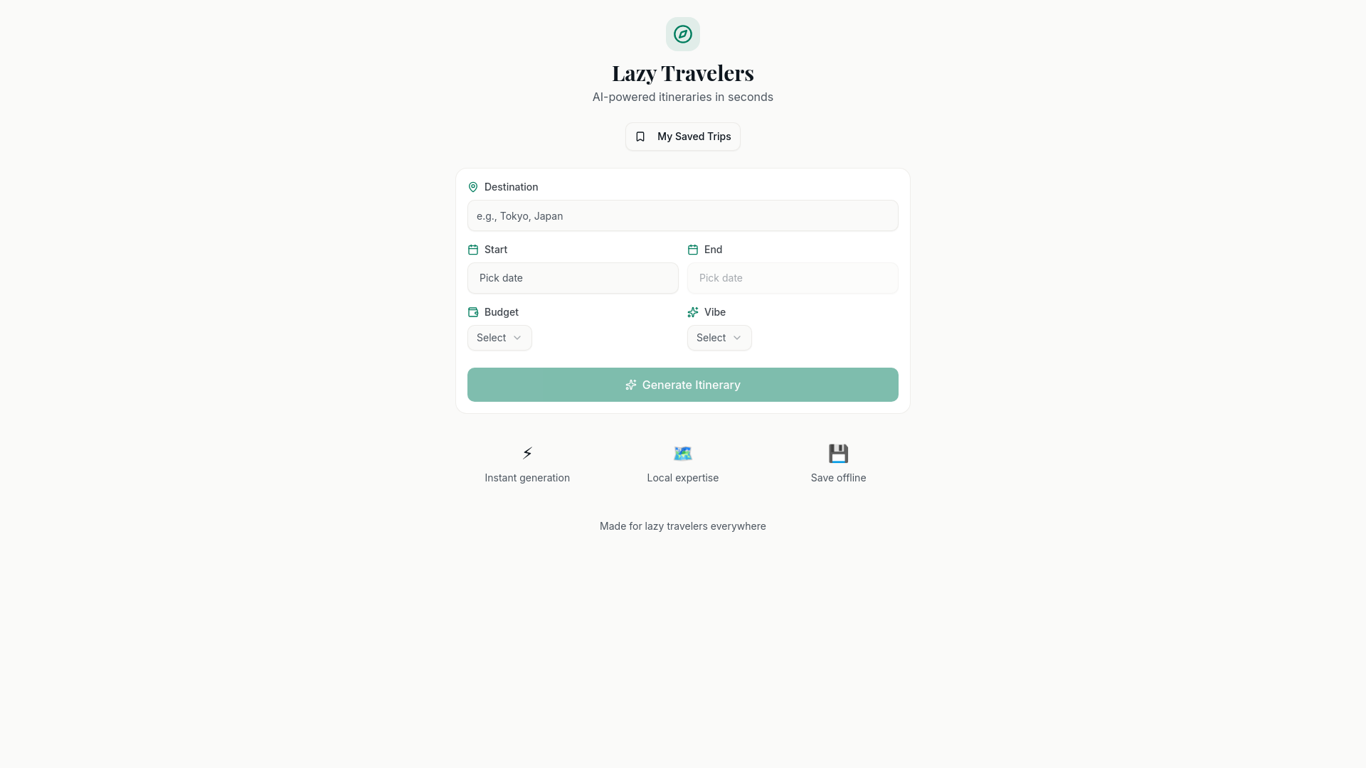 website screenshot of https://lazytravelers.xyz/