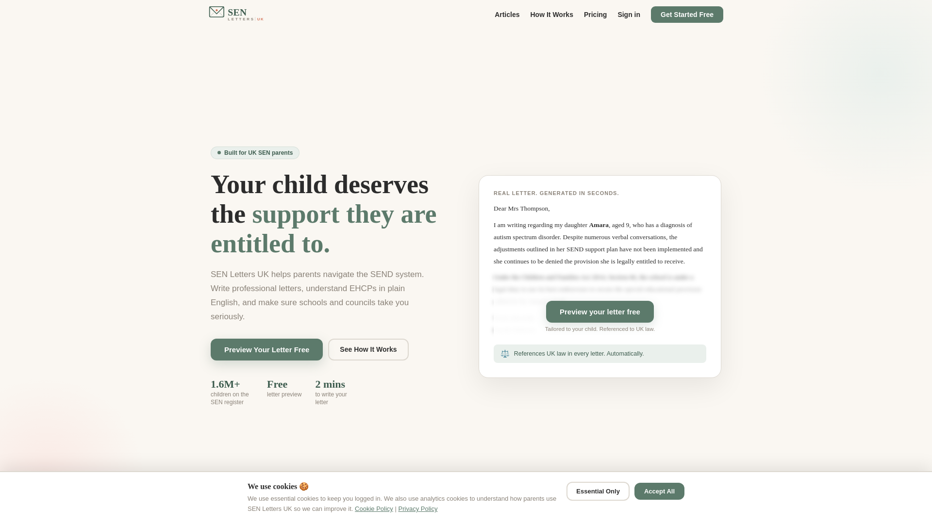 website screenshot of https://senlettersuk.co.uk