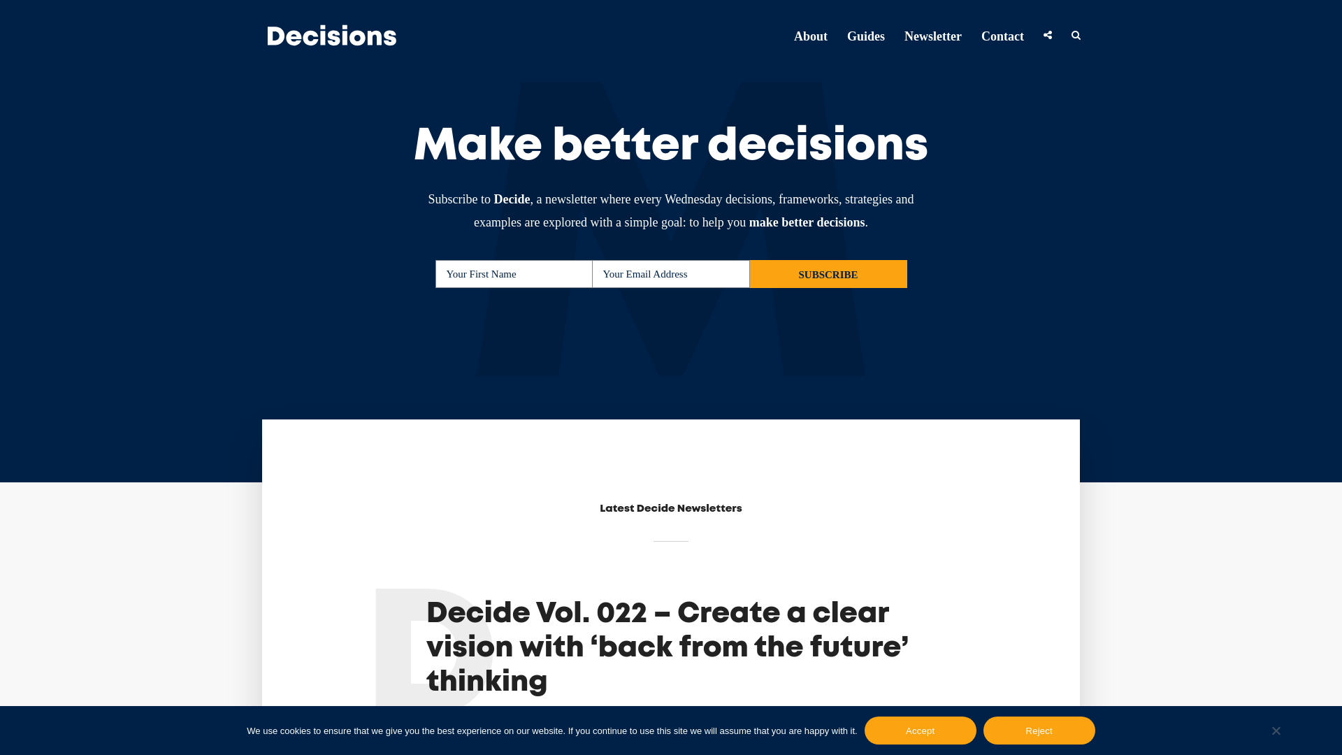 website screenshot of https://decisionsdecided.com/