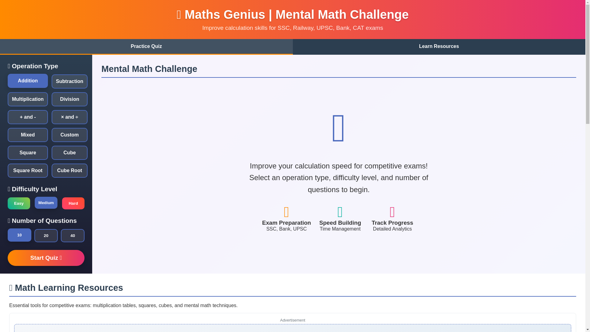 website screenshot of https://mathsgenius.tech/