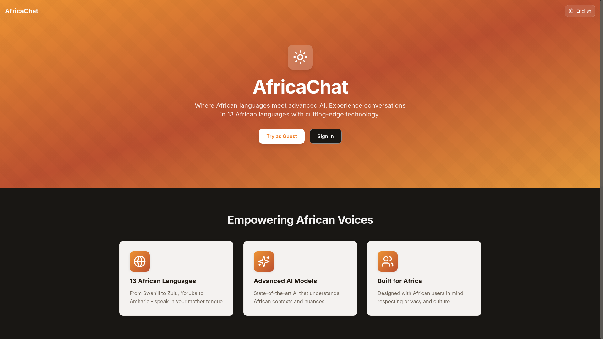 website screenshot of https://africachat.pages.dev/