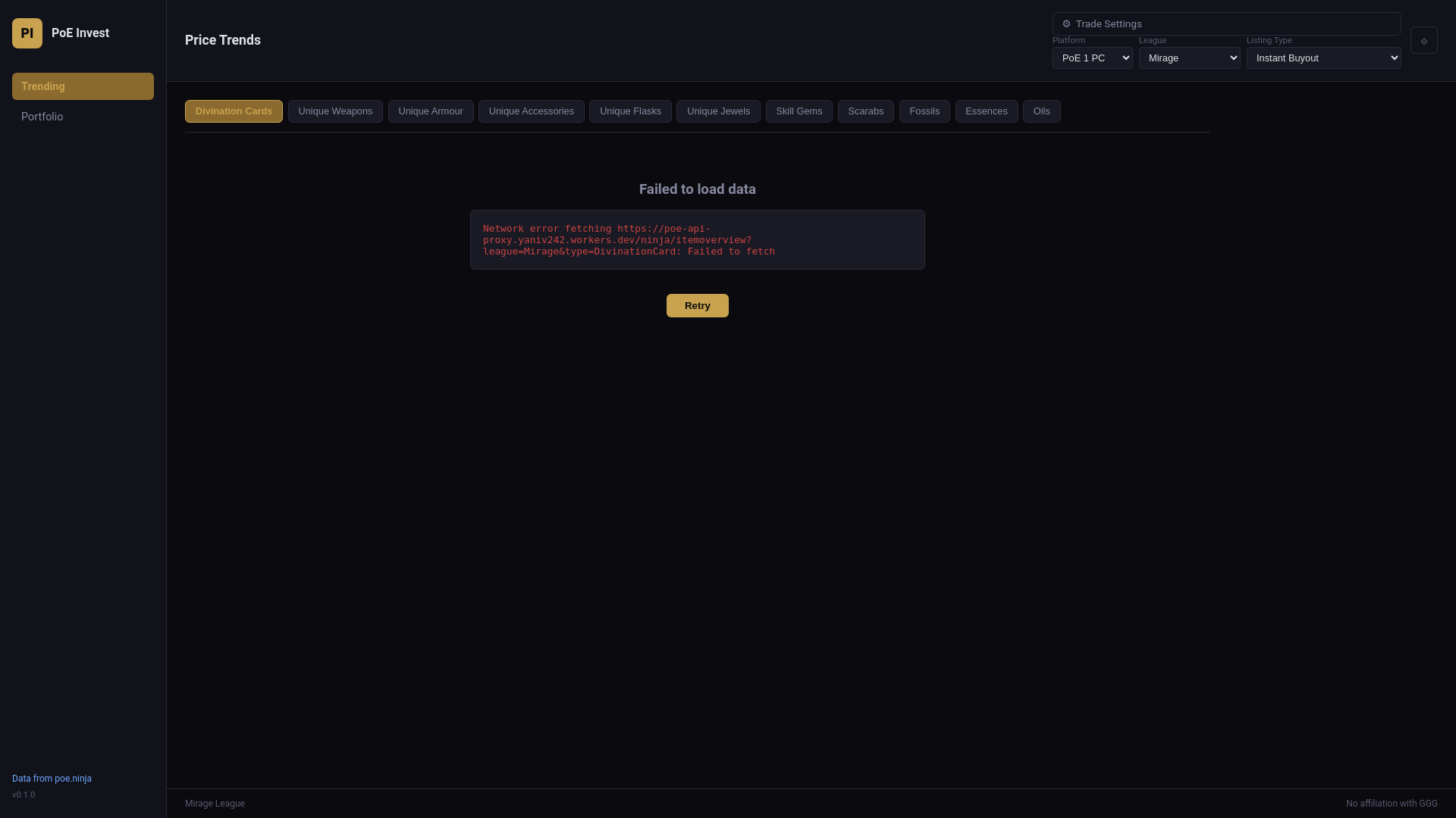 website screenshot of https://poe-investment-tracker.pages.dev/