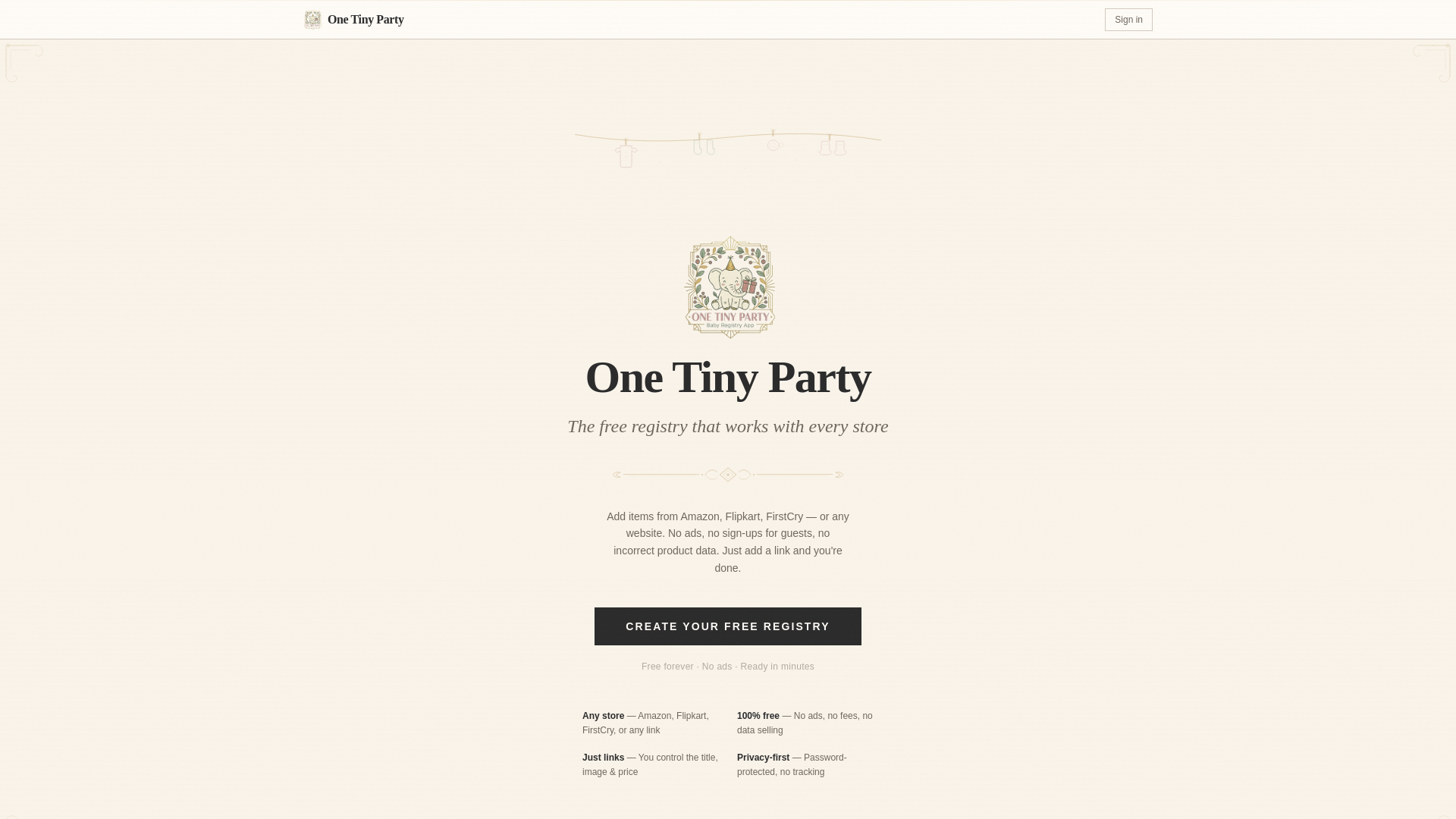 website screenshot of https://onetinyparty.com/